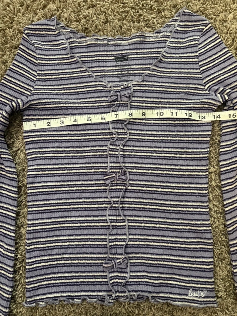 Levi's Lavender and White Striped Ruffle-Trim Long Sleeve Top